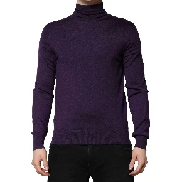 Purple Cashmere Turtleneck Pullover Sweater