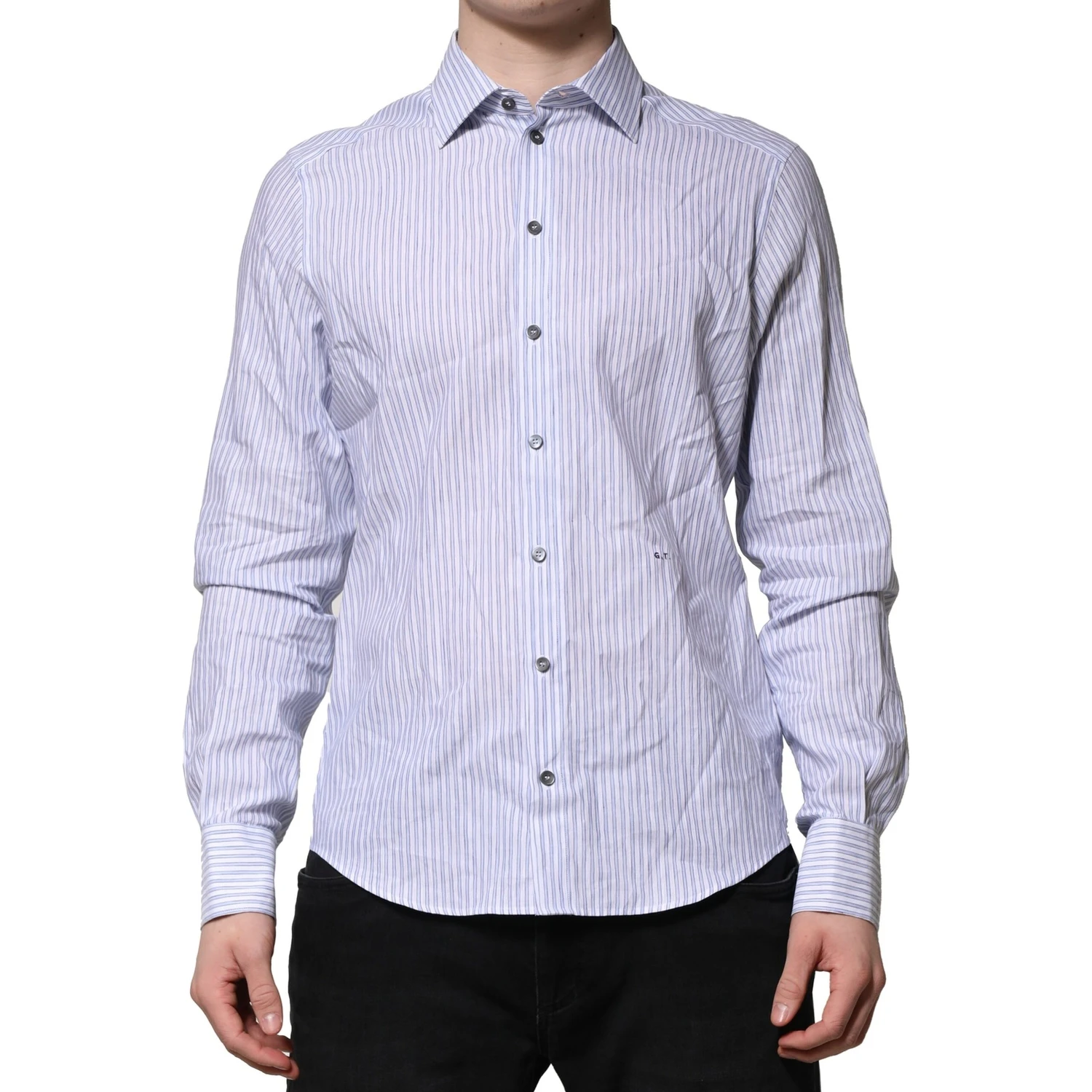 White Blue Striped Cotton Dress Formal Shirt