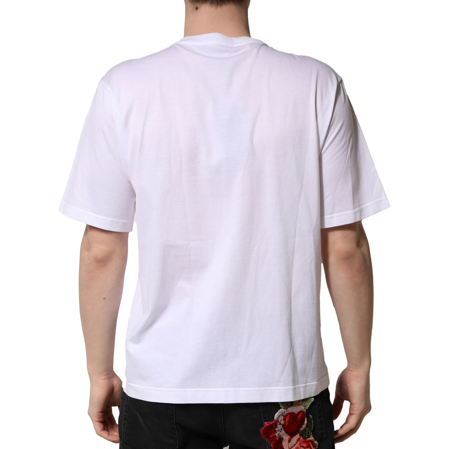 White Embellished Cotton Crew Neck T-shirt