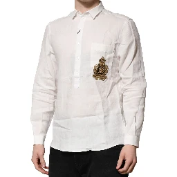 White DG Crown Embellish Dress Formal Shirt