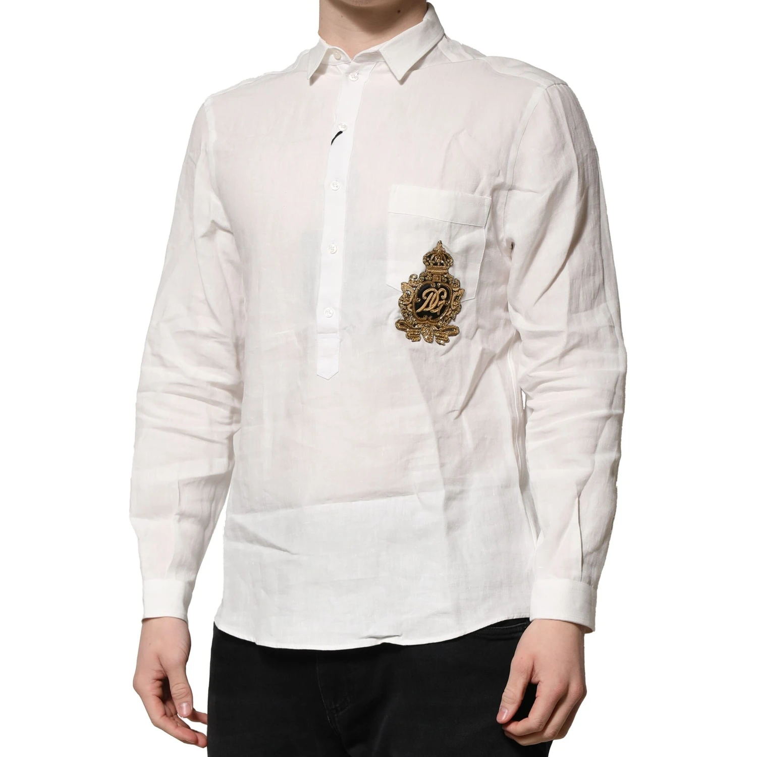 White DG Crown Embellish Dress Formal Shirt