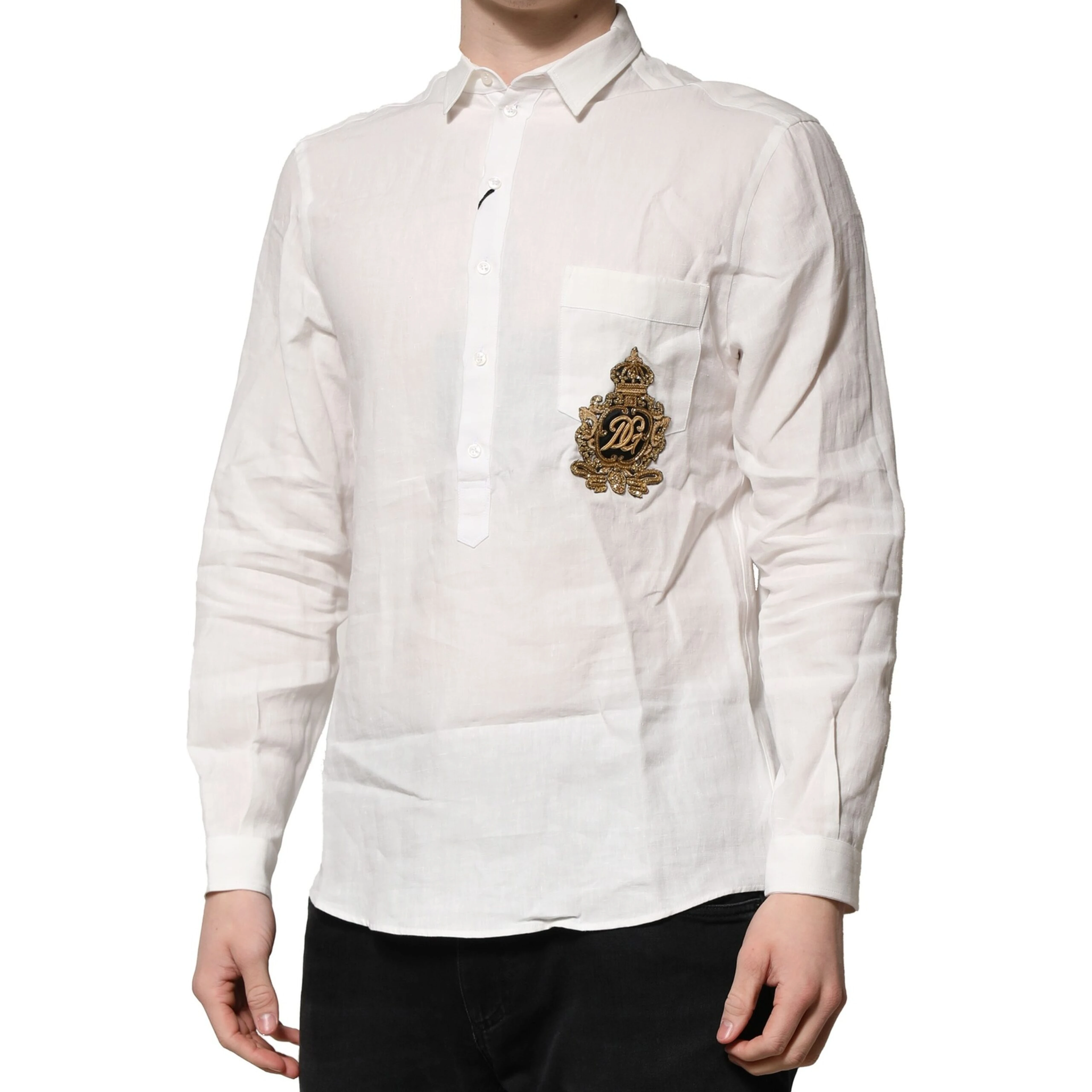 White DG Crown Embellish Dress Formal Shirt