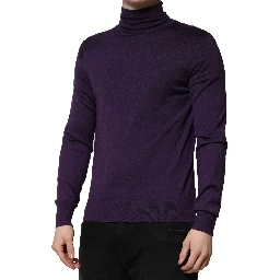 Purple Cashmere Turtleneck Pullover Sweater