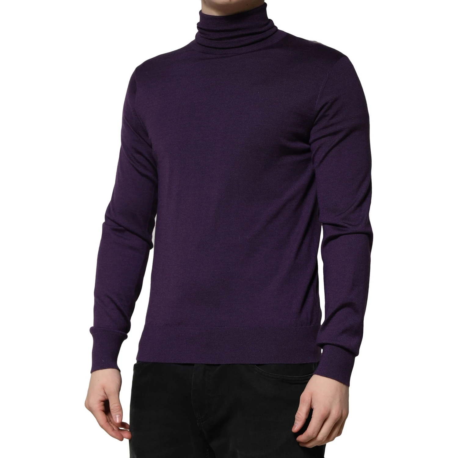 Purple Cashmere Turtleneck Pullover Sweater