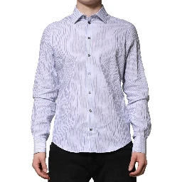 White Blue Striped Cotton Dress Formal Shirt