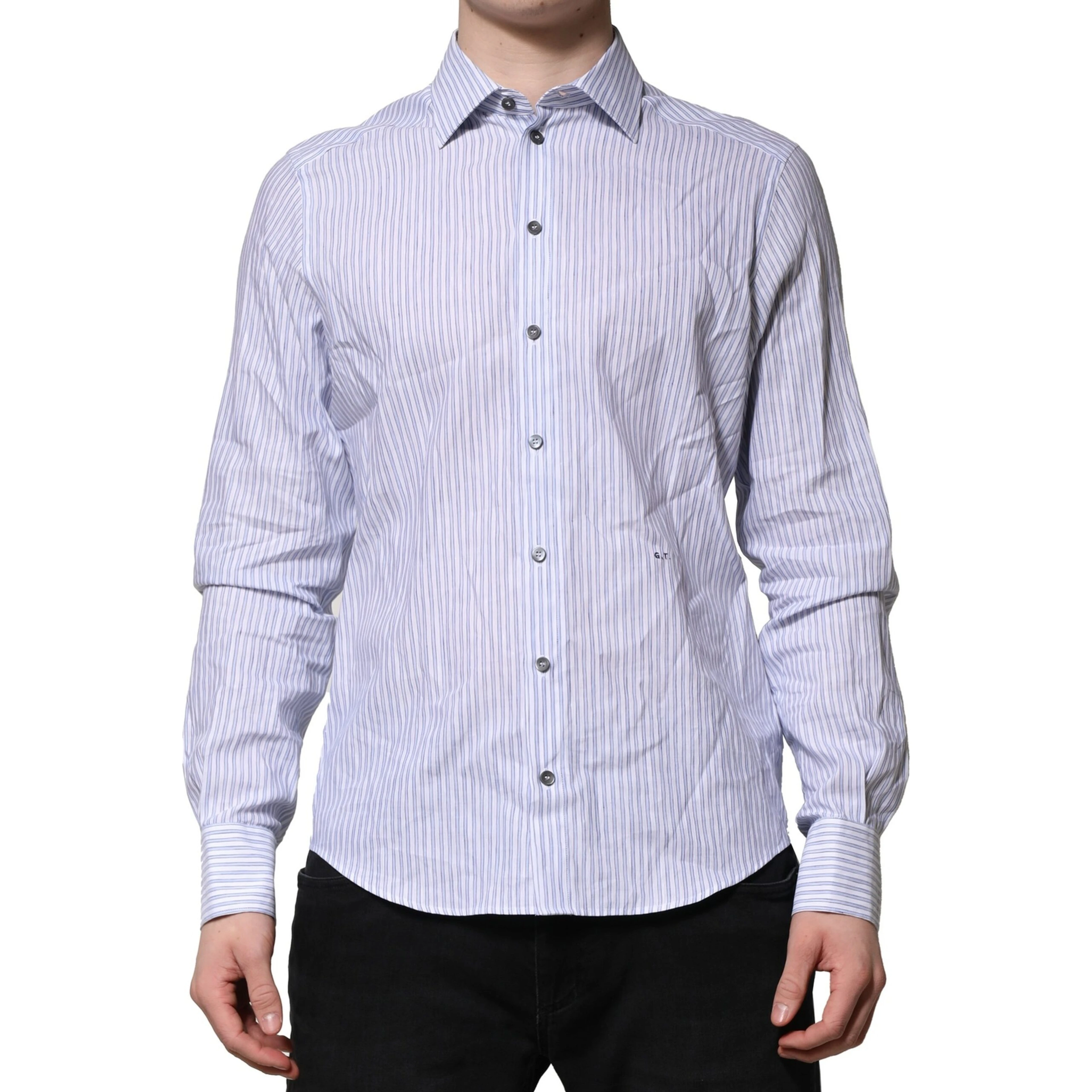 White Blue Striped Cotton Dress Formal Shirt