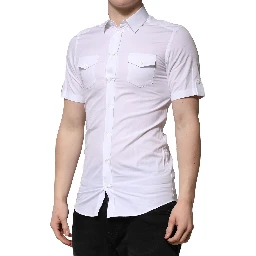 White Cotton Short Sleeves GOLD Casual Shirt