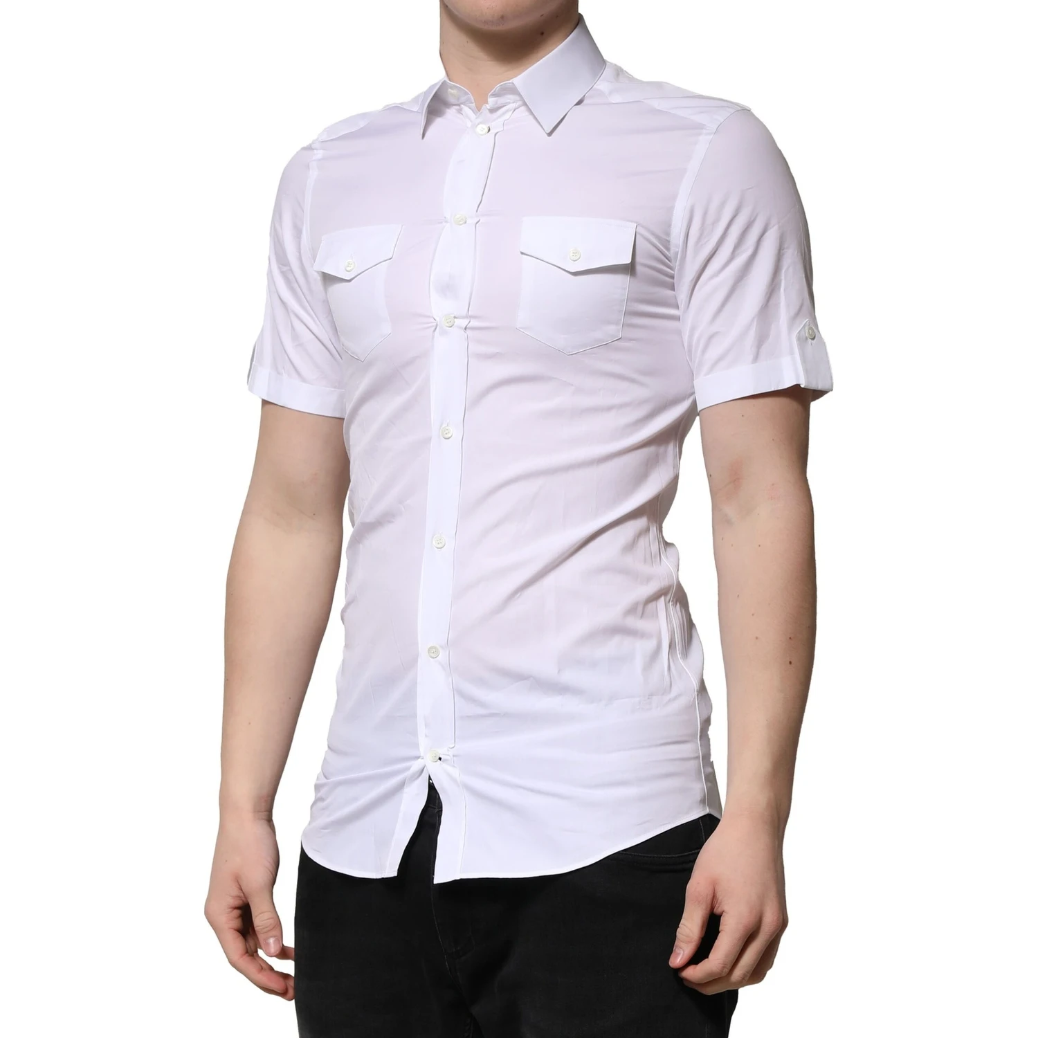 White Cotton Short Sleeves GOLD Casual Shirt