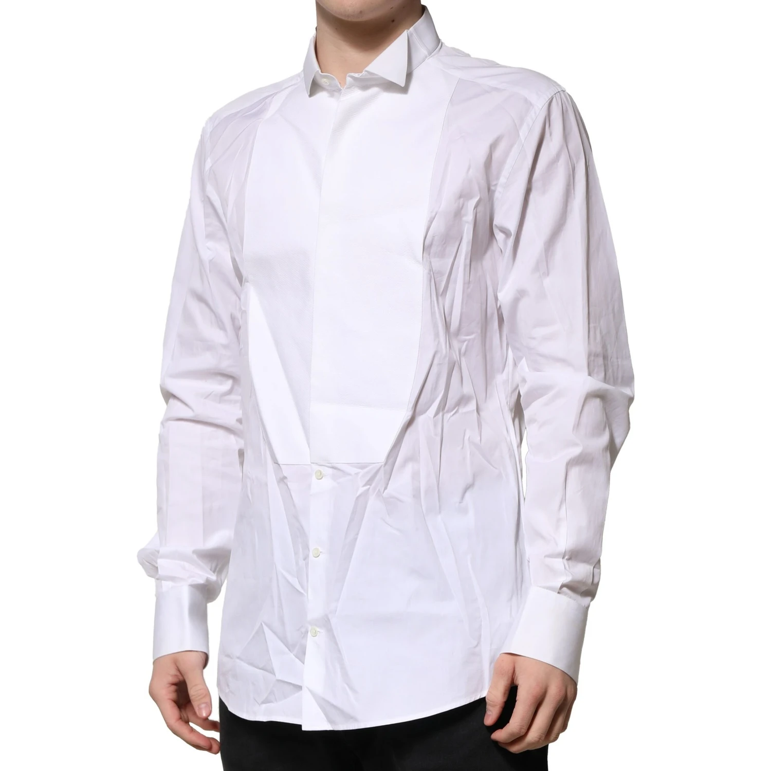 White GOLD Bib Poplin Dress Men Formal Shirt