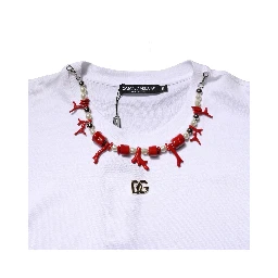 White Embellished Cotton Crew Neck T-shirt