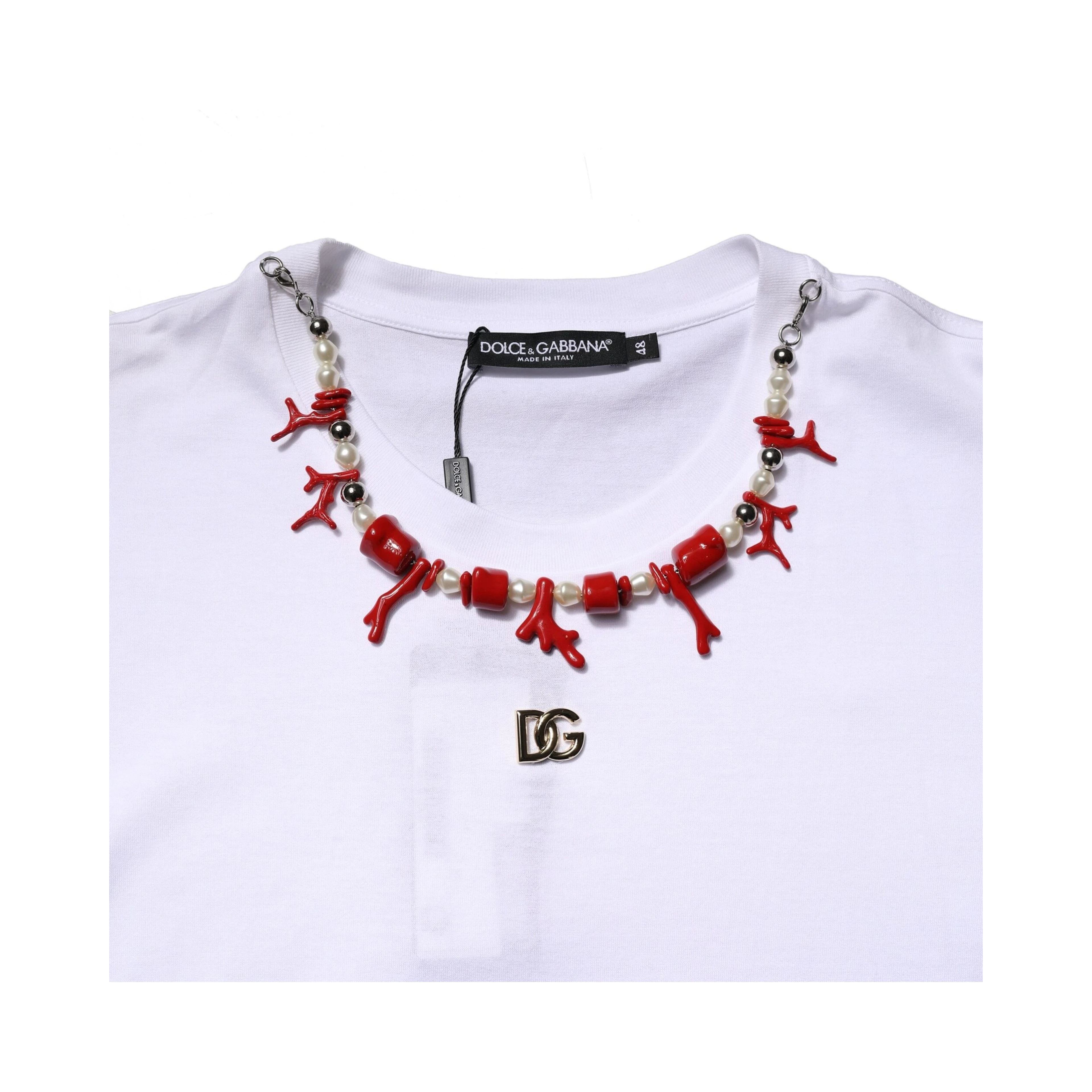 White Embellished Cotton Crew Neck T-shirt