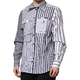 White Gray Striped Cotton Men Casual Shirt