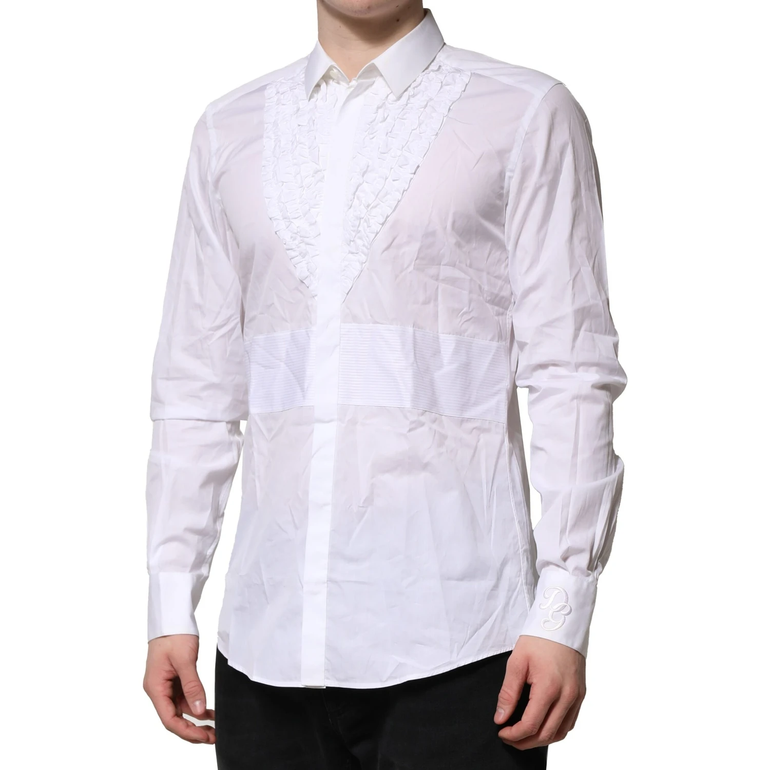 White Cotton Ruffled Detailing Formal Shirt