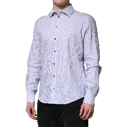 White Blue Striped Cotton Dress Formal Shirt