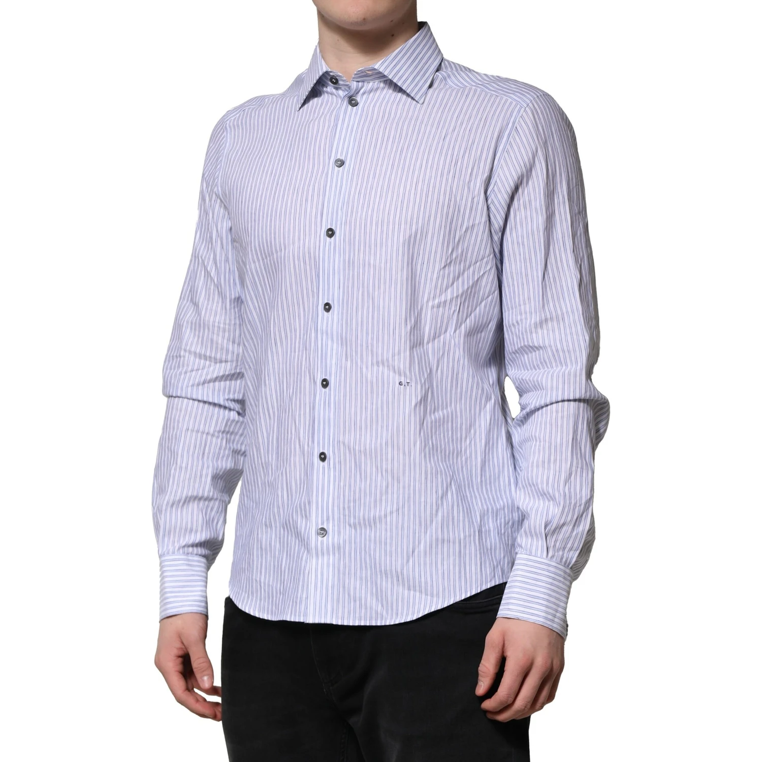 White Blue Striped Cotton Dress Formal Shirt