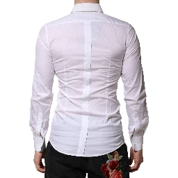 White Floral Embroidery Men GOLD Formal Shirt