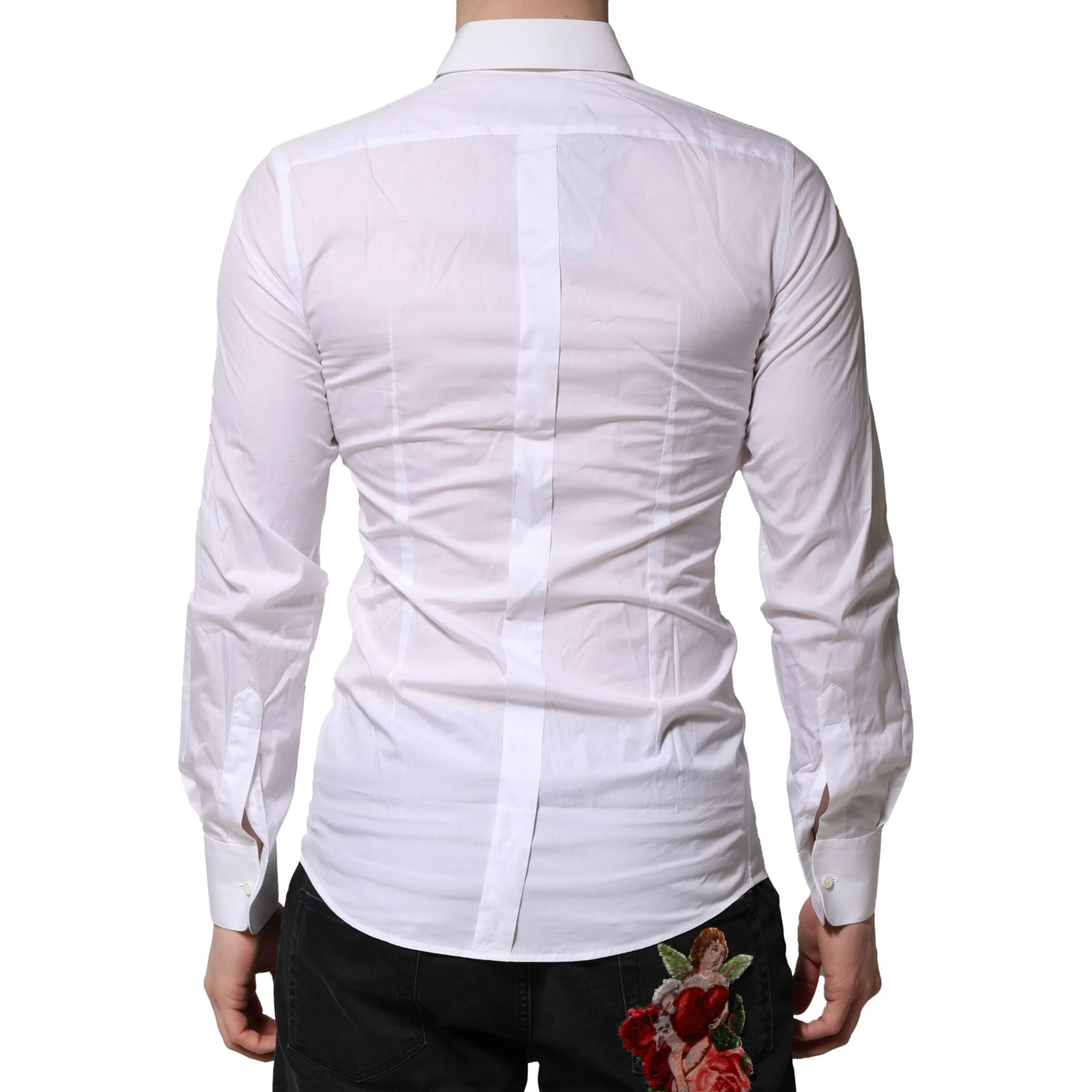 White Floral Embroidery Men GOLD Formal Shirt