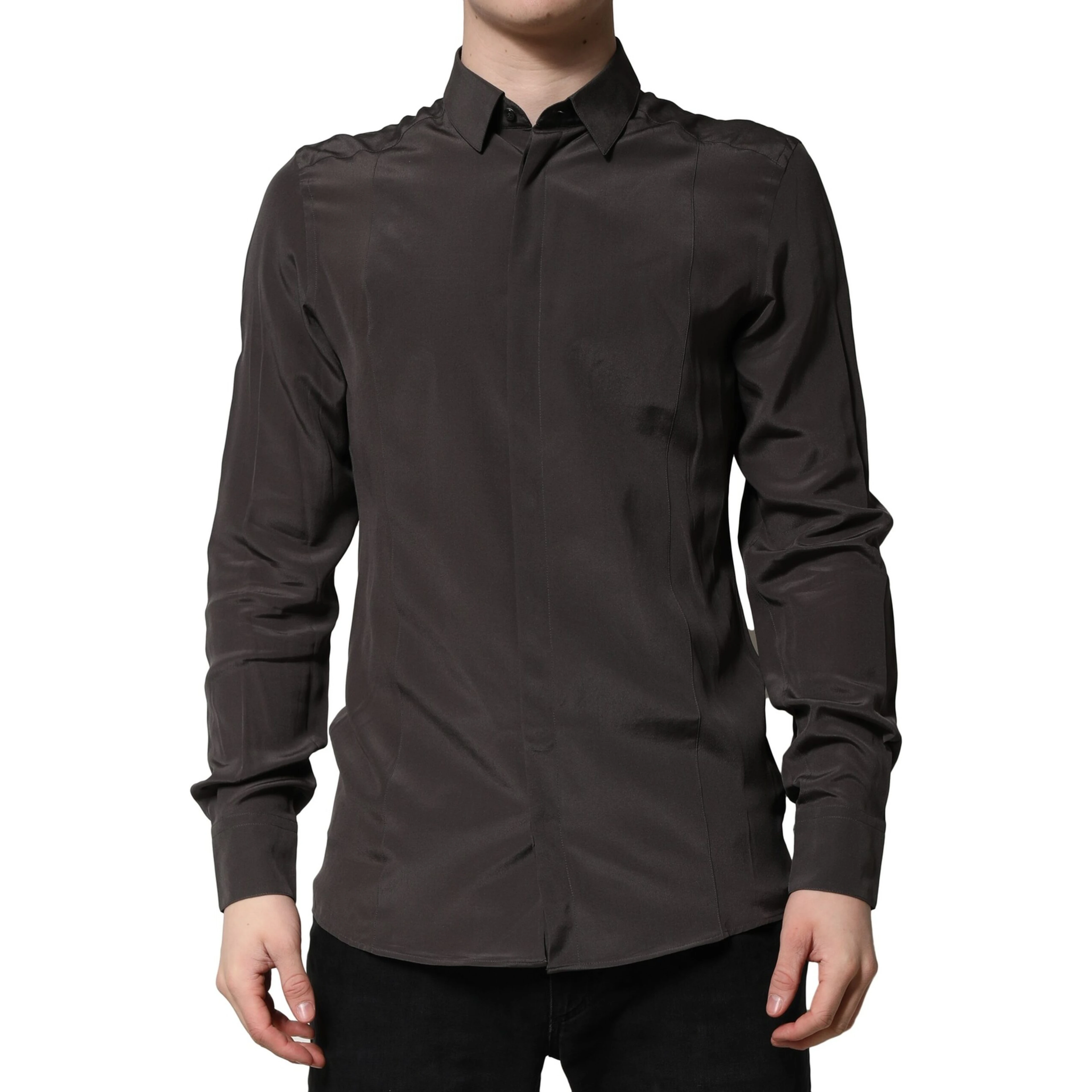 Dark Brown Silk GOLD Men Dress Formal Shirt