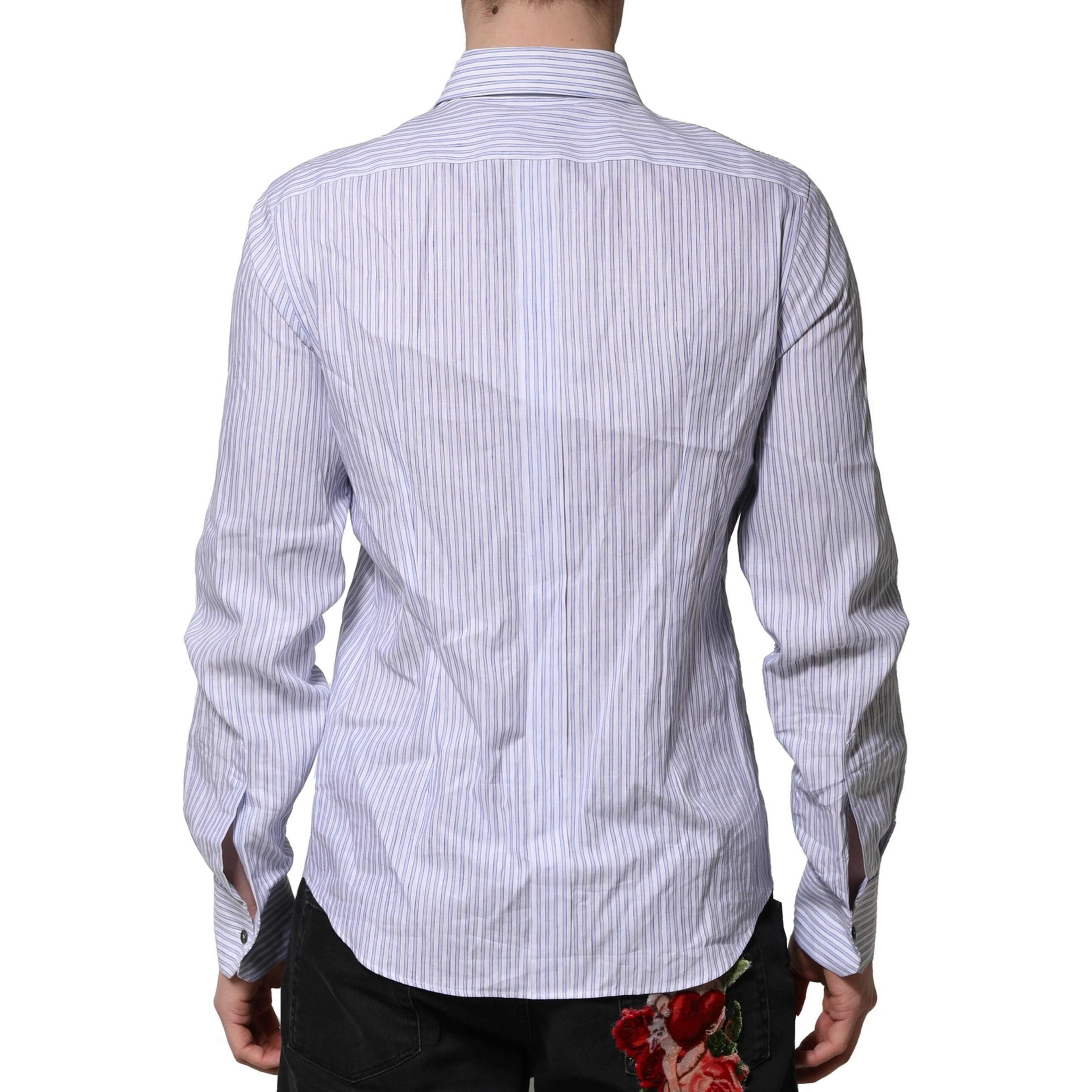 White Blue Striped Cotton Dress Formal Shirt