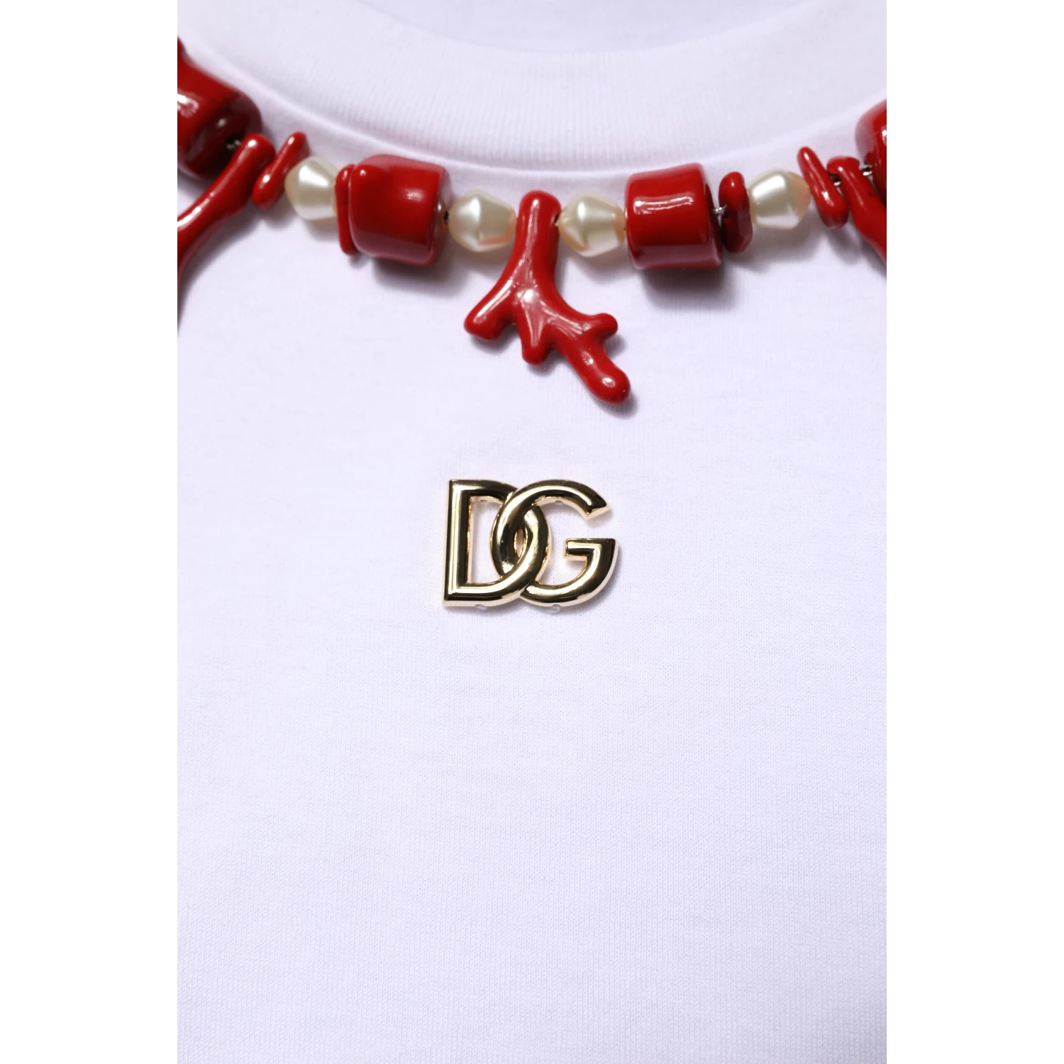 White Embellished Cotton Crew Neck T-shirt