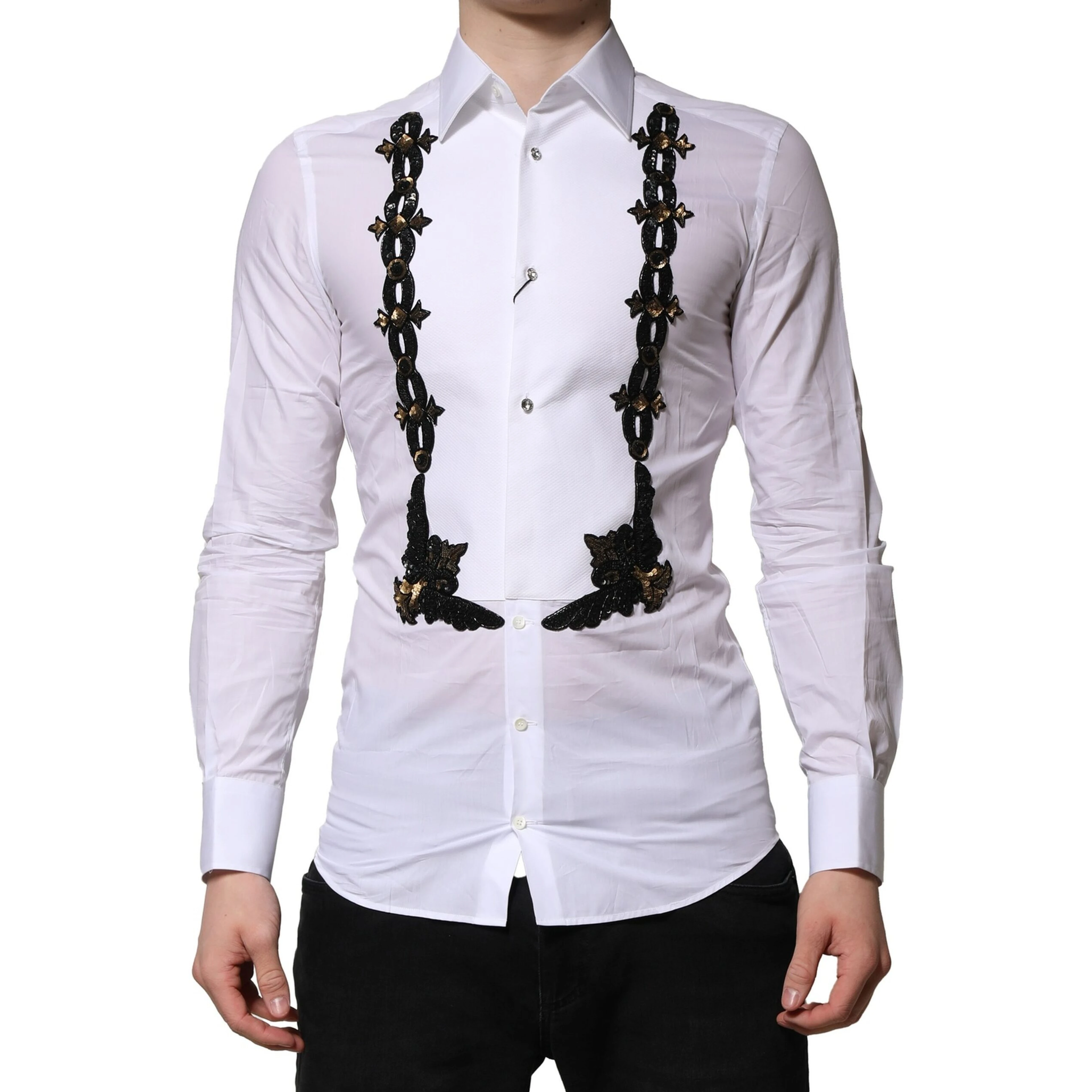 White GOLD Embellished Formal Men Dress Shirt