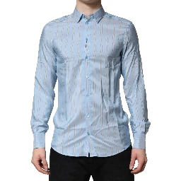 Light Blue MARTINI Striped Formal Dress Shirt