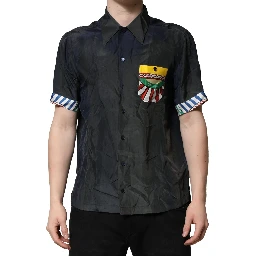 Black Silk Short Sleeves Men Casual Shirt