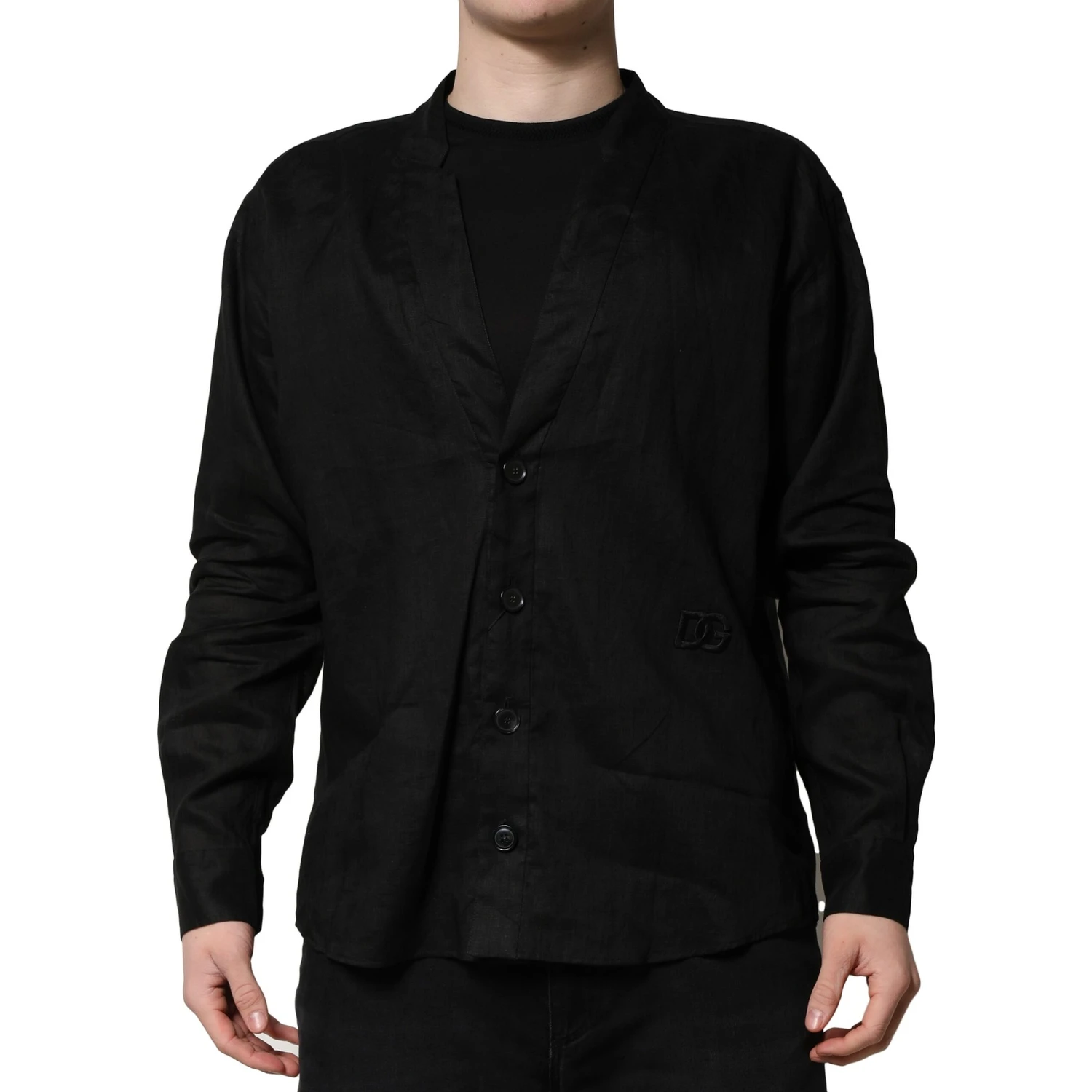Black Linen Long Sleeves Men Casual Shirt