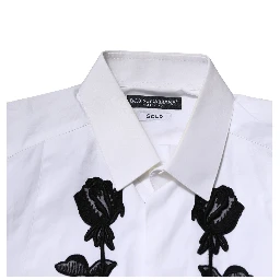 White Floral Embroidery Men GOLD Formal Shirt