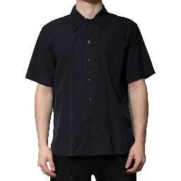 Dark Blue Cotton Short Sleeves Casual Shirt