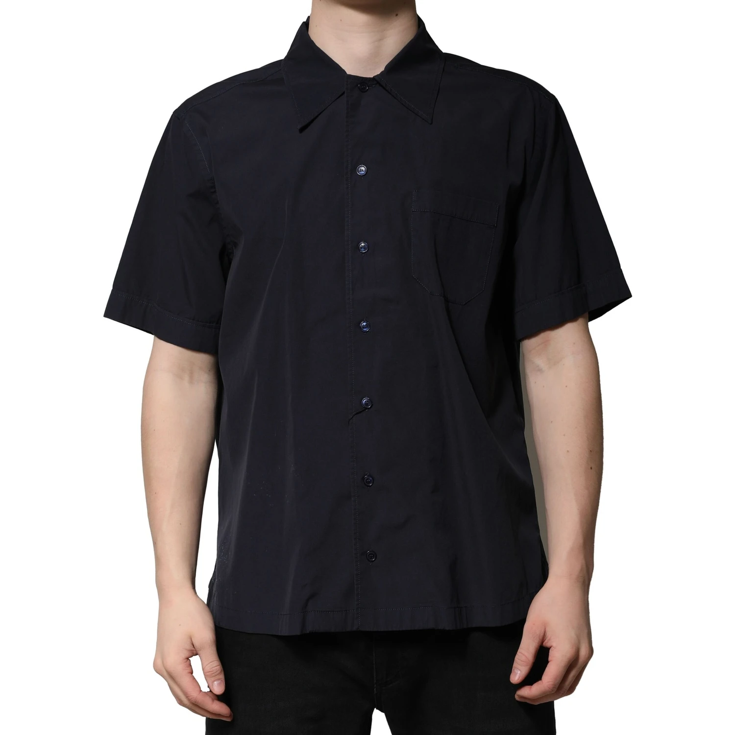 Dark Blue Cotton Short Sleeves Casual Shirt