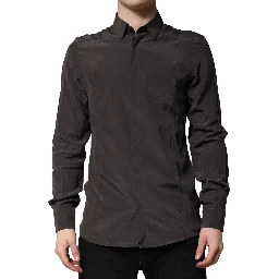 Dark Brown Silk GOLD Men Dress Formal Shirt