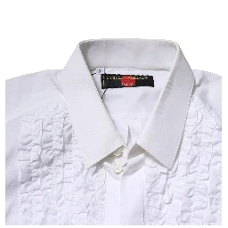 White Cotton Ruffled Detailing Formal Shirt