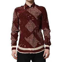 Maroon Dotted Silk Long Sleeve Casual Shirt