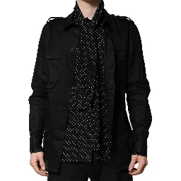 Black Polka Dot Collar Tie Neck Casual Shirt