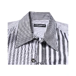 White Gray Striped Cotton Men Casual Shirt