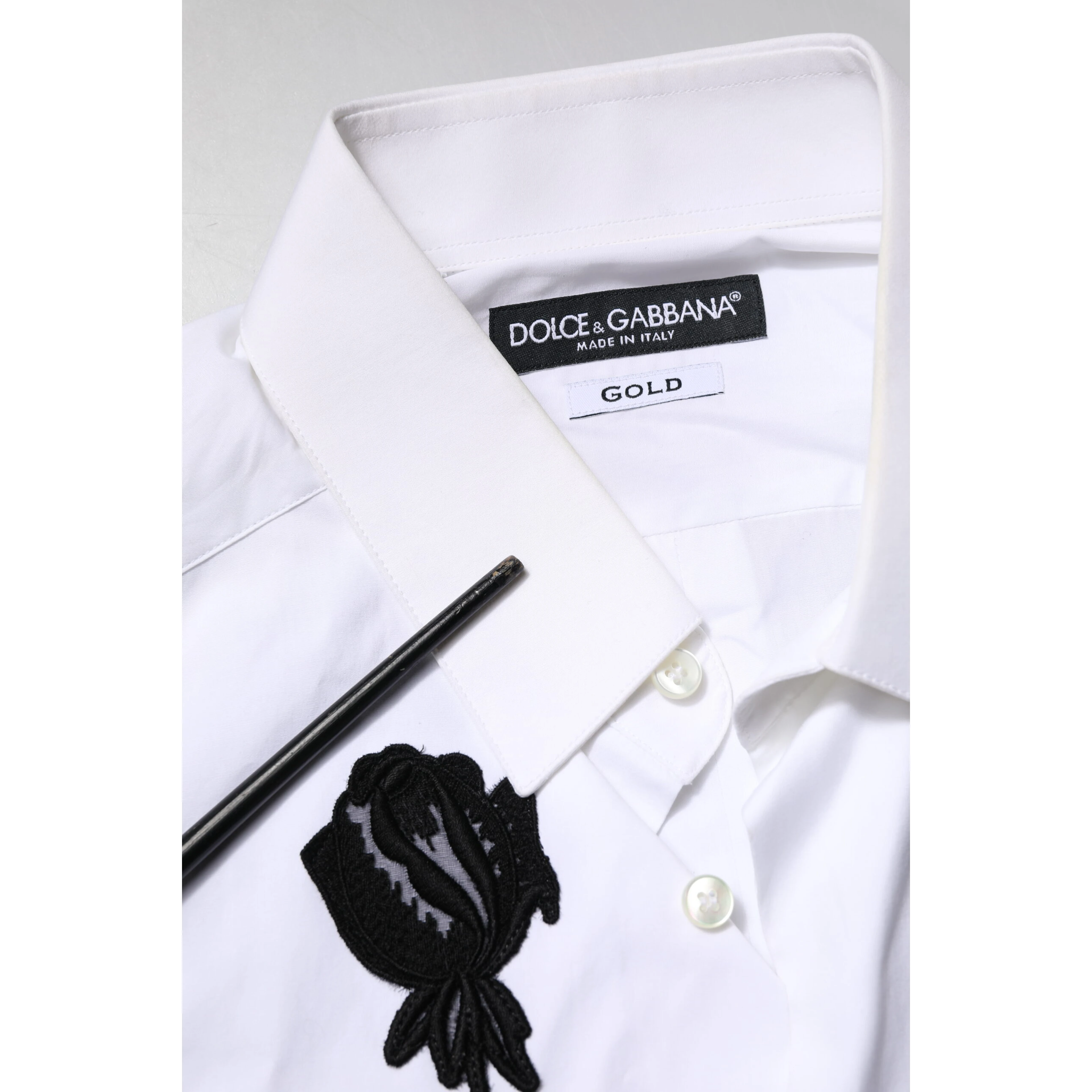 White Floral Embroidery Men GOLD Formal Shirt