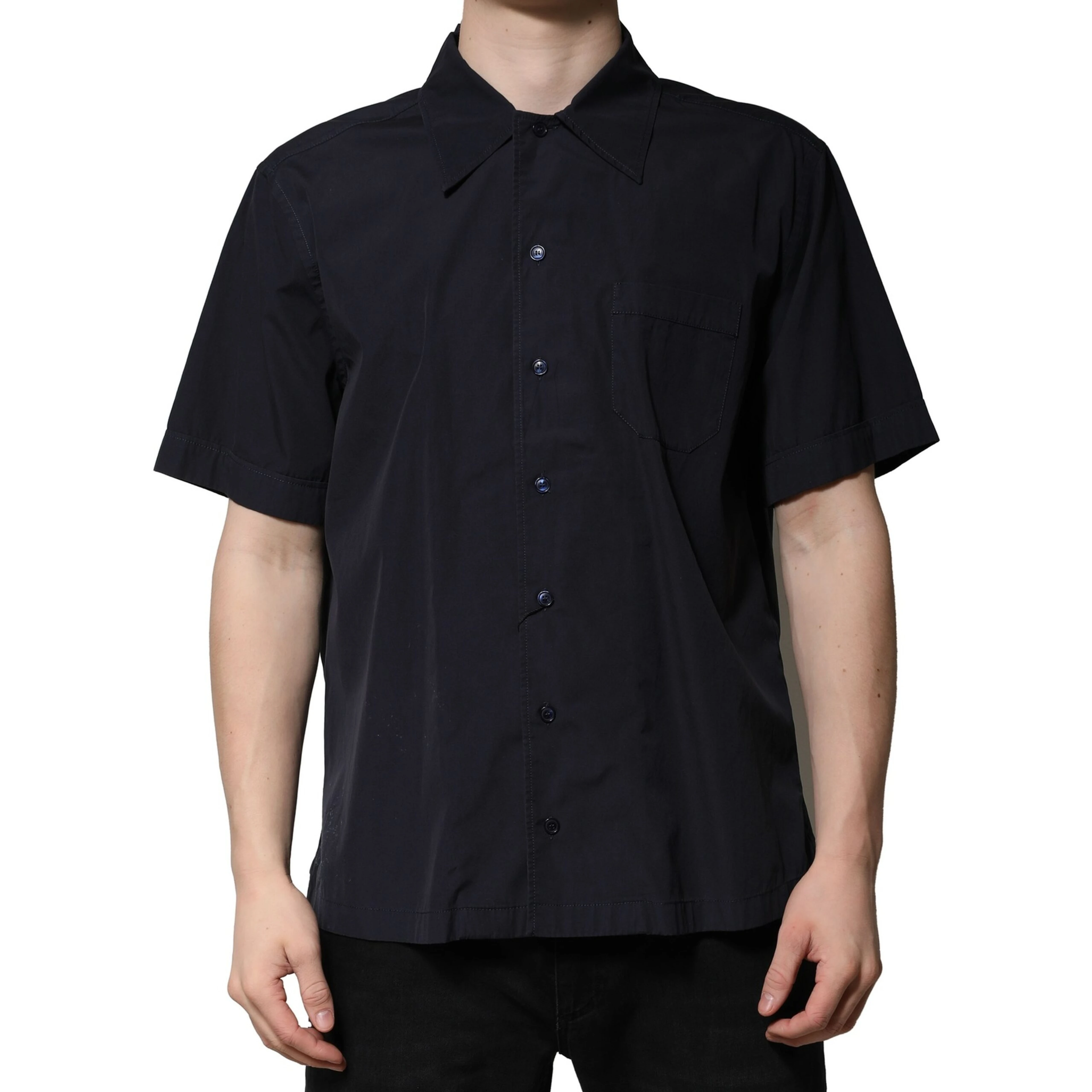 Dark Blue Cotton Short Sleeves Casual Shirt