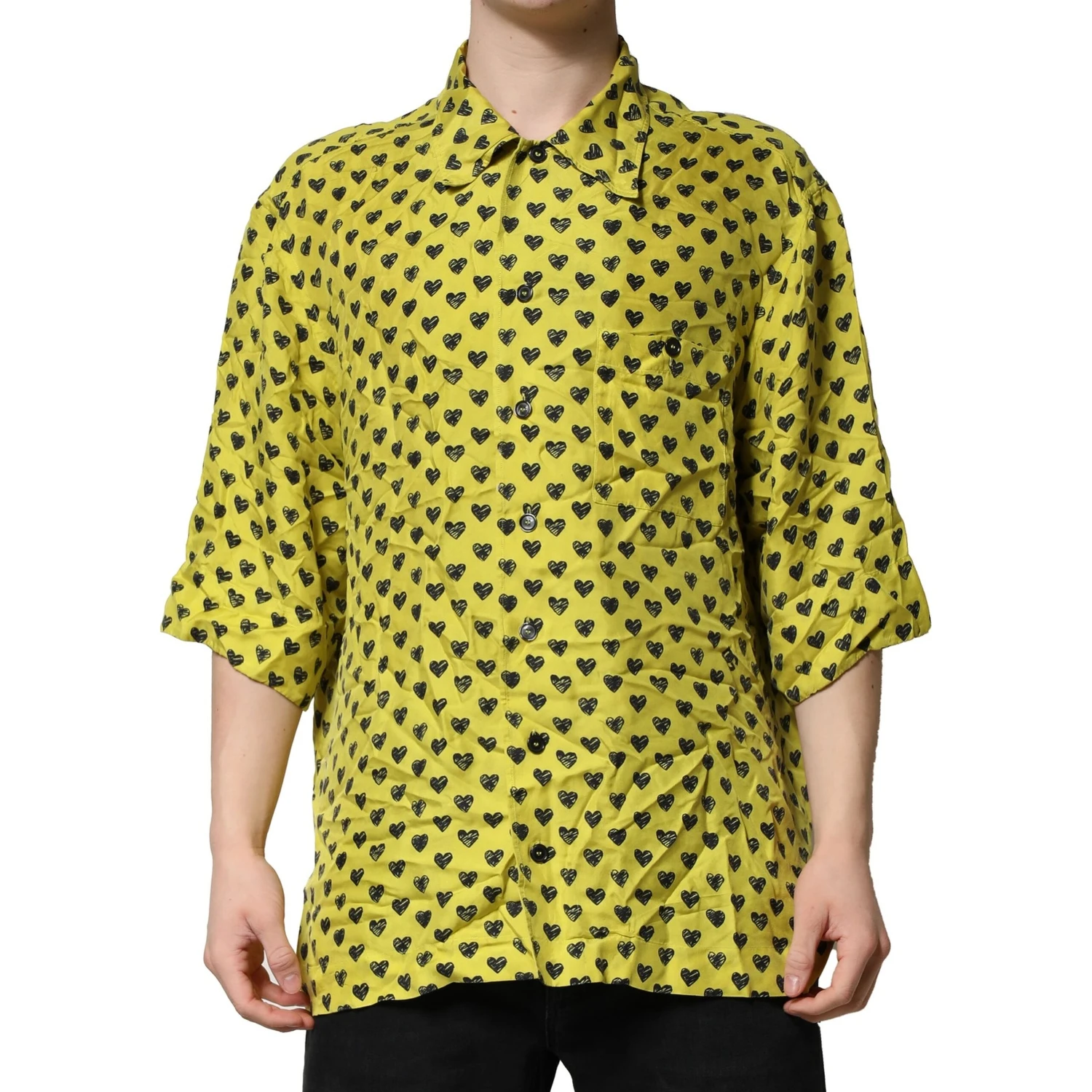 Yellow Heart Short Sleeves Men Casual Shirt
