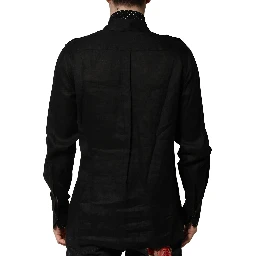 Black Polka Dot Collar Tie Neck Casual Shirt