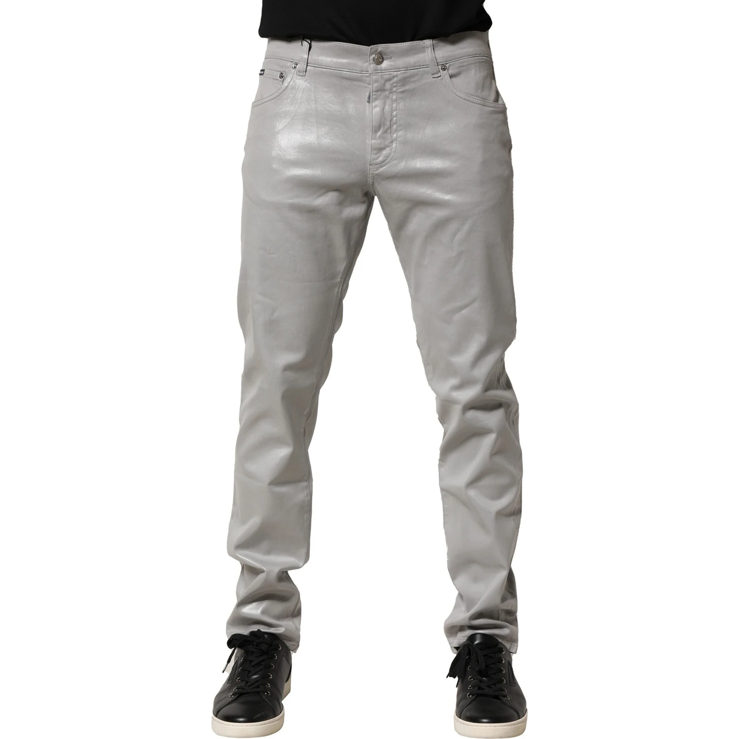 Silver Cotton Stretch Slim Denim Jeans
