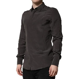 Dark Brown Silk GOLD Men Dress Formal Shirt