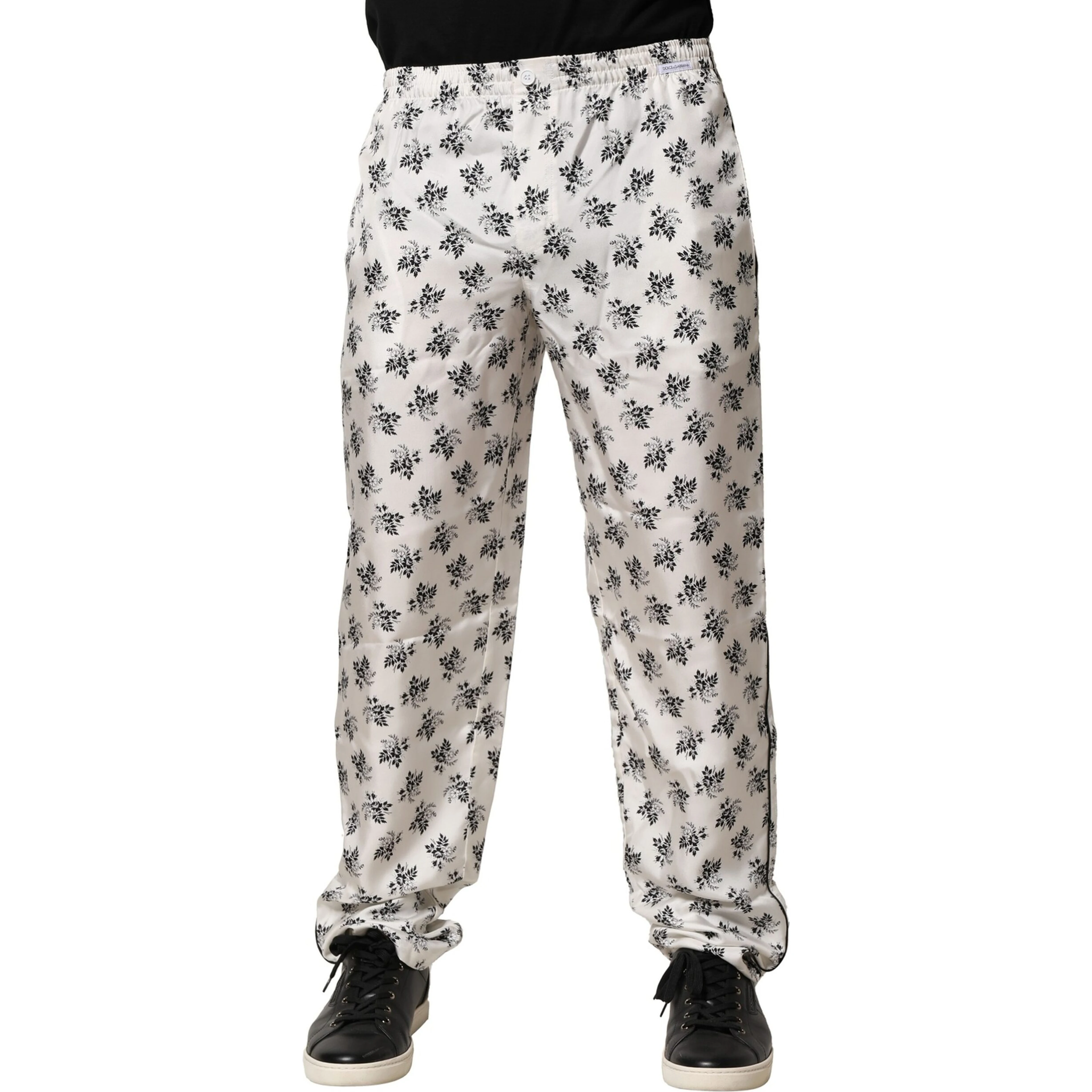 White Floral Silk Casual Lounge Pants