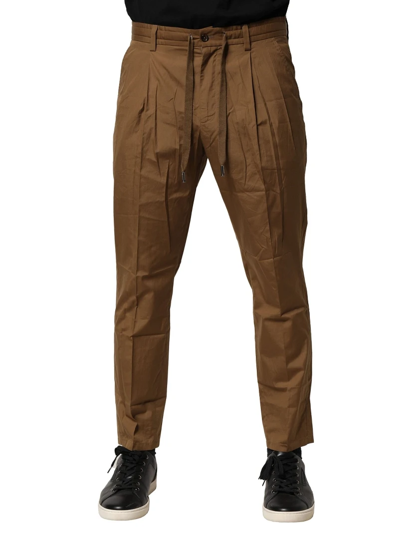 Brown Cotton Chino Mid Waist Men Pants