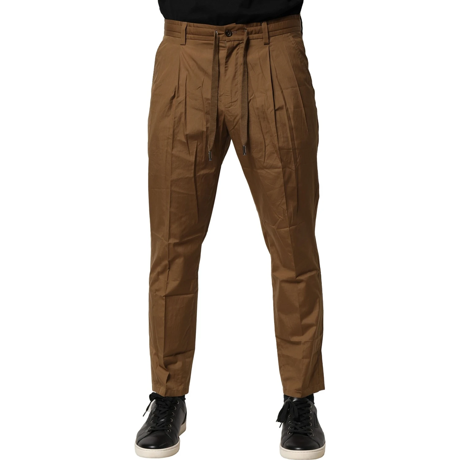 Brown Cotton Chino Mid Waist Men Pants