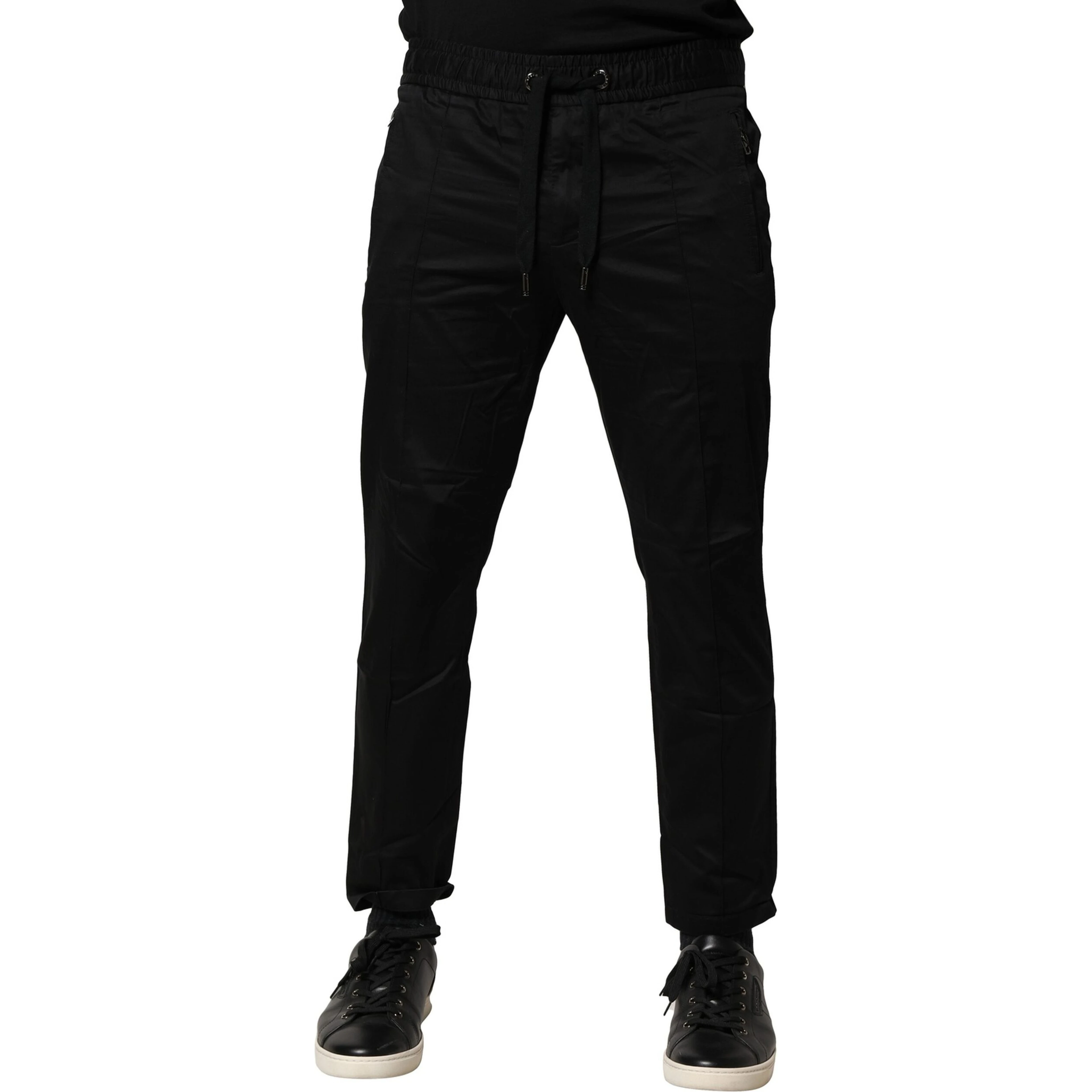 Black Cotton Mid Waist Jogger Pants