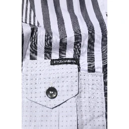 White Gray Striped Cotton Men Casual Shirt