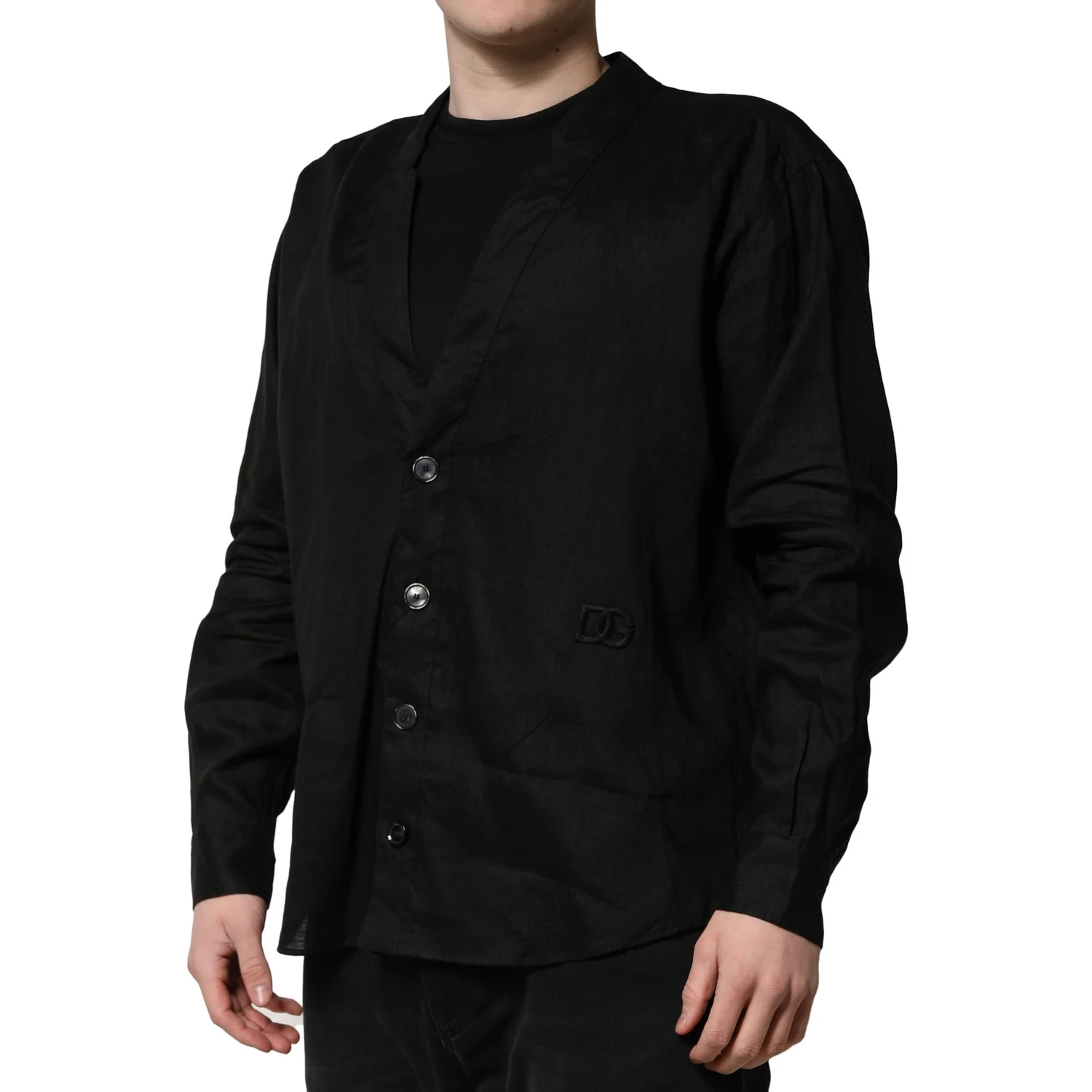 Black Linen Long Sleeves Men Casual Shirt