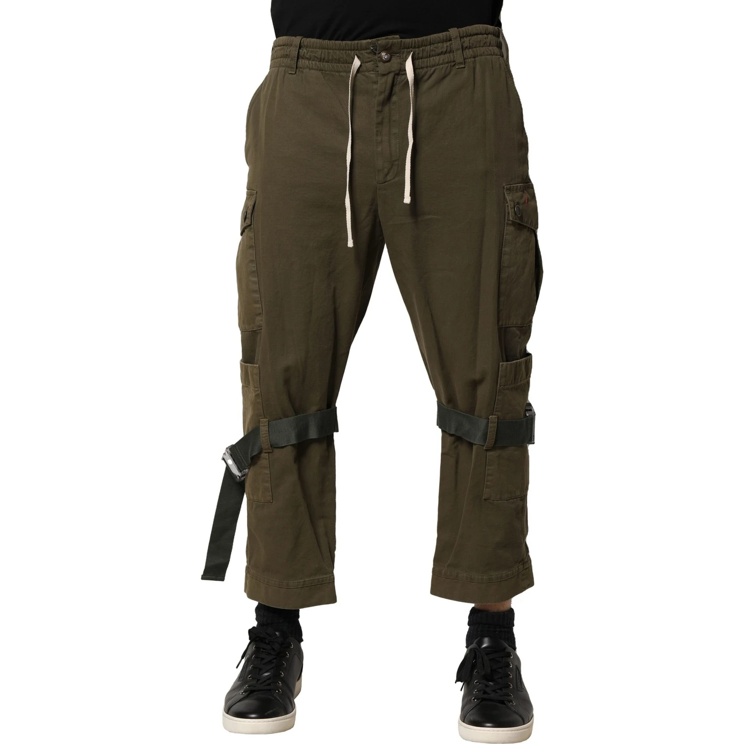 Brown Cotton Cargo Drawstring Pants