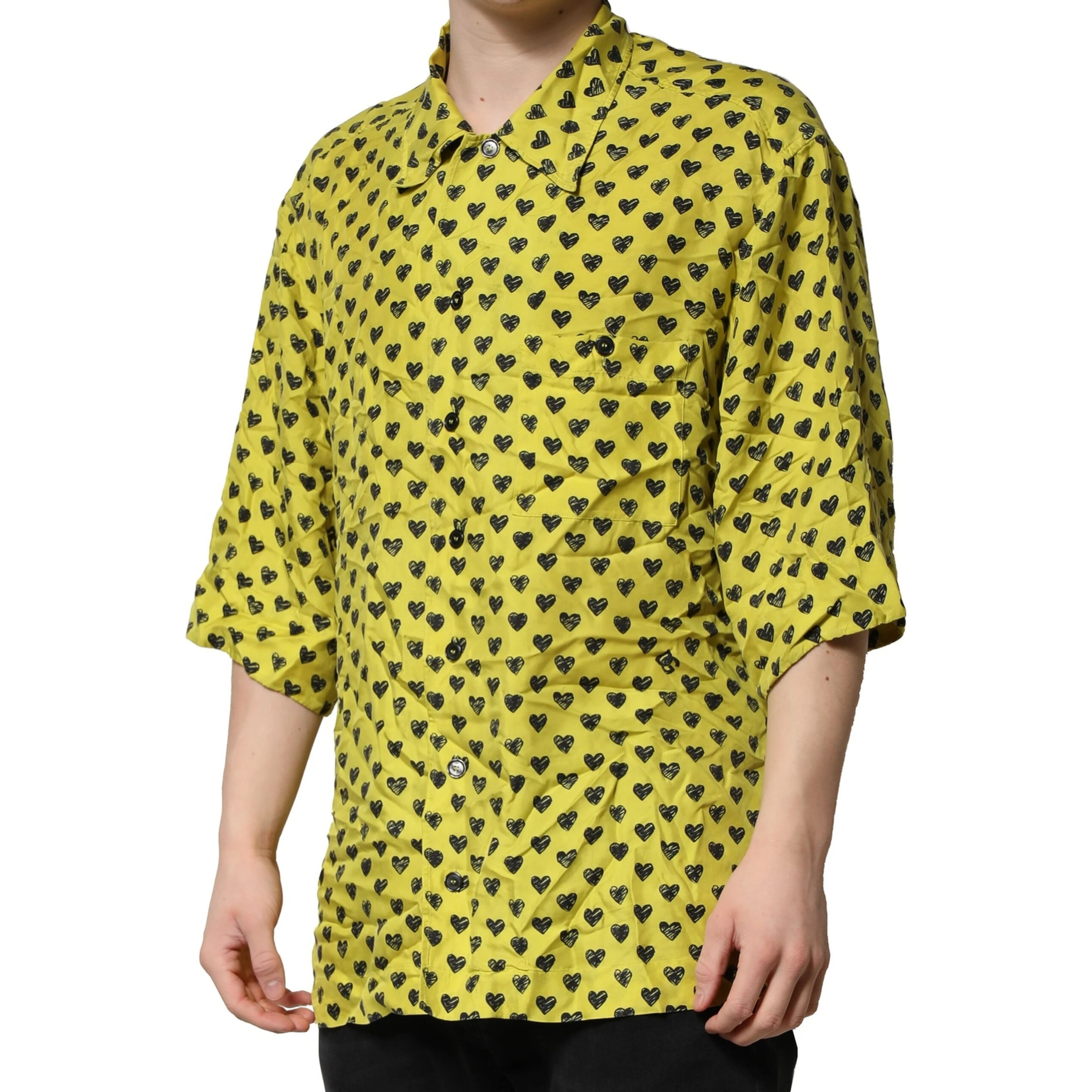 Yellow Heart Short Sleeves Men Casual Shirt